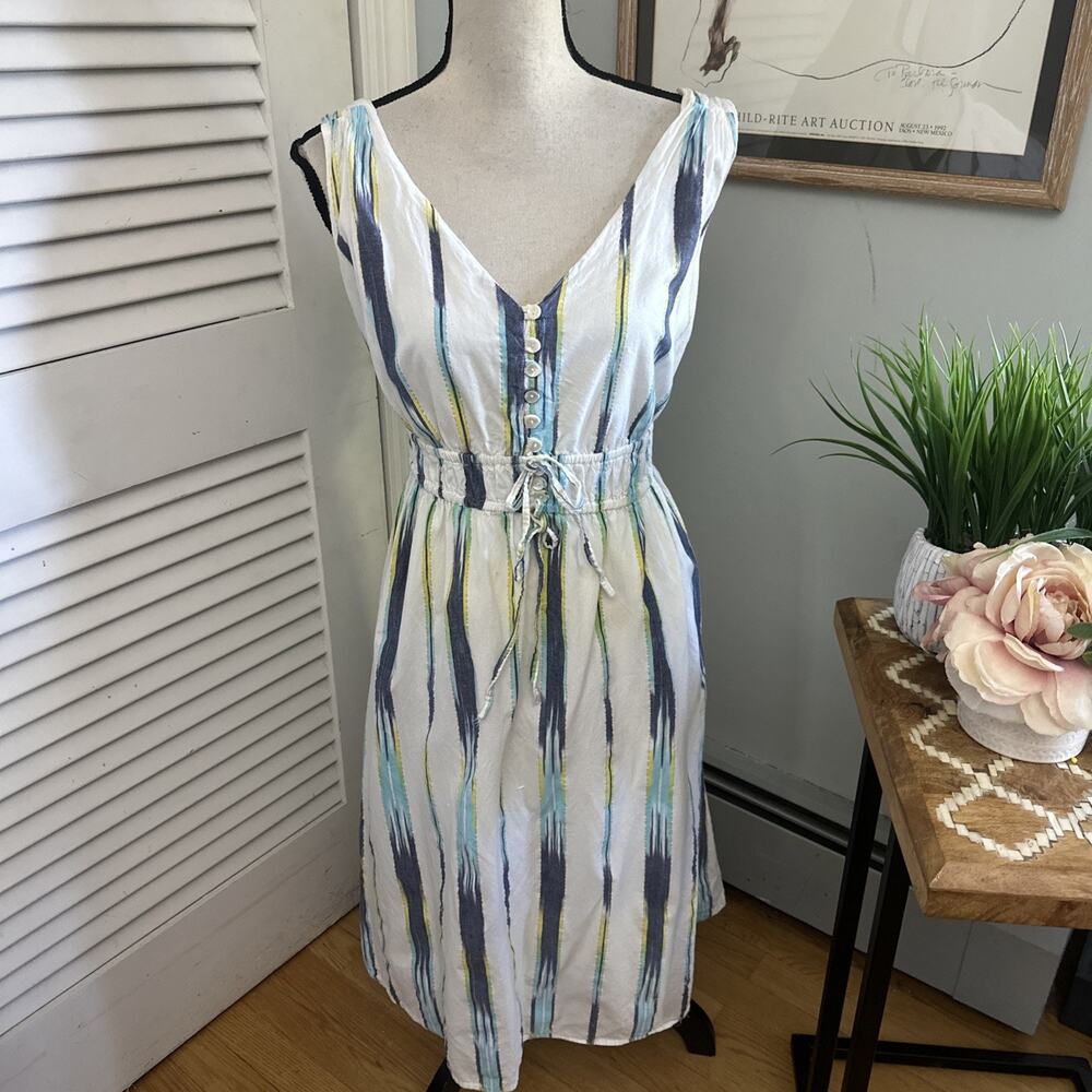 Millenium Dress 3X White Blue Midi Gauzy Cotton Retro 90s Coastal Boho Summer